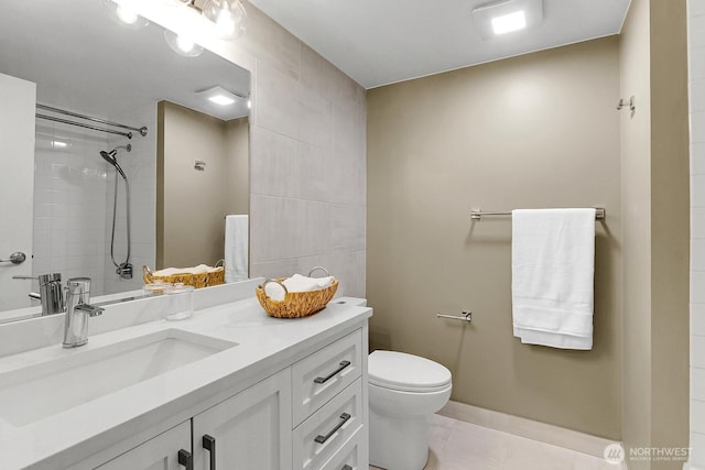 4540 8th Ave NE Unit 202, Seattle, WA 98105 - bathroom featuring vanity, tile walls, a tile shower, and tile patterned floors