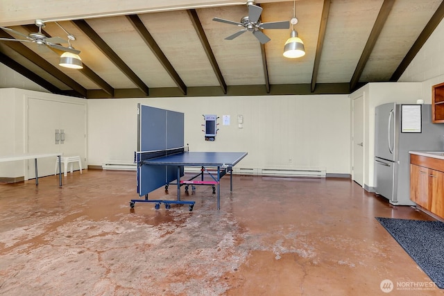4540 8th Ave NE Unit 202, Seattle, WA 98105 - recreation room with a ceiling fan, concrete floors, and a baseboard heating unit