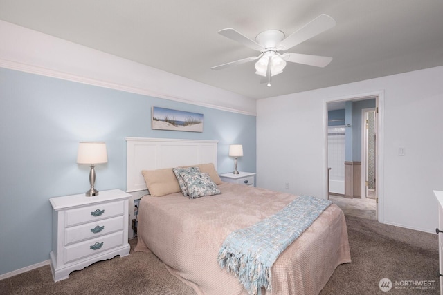 23430 100th Ave SE Unit E102, Kent, WA 98031 - bedroom with carpet, ceiling fan, and ensuite bathroom