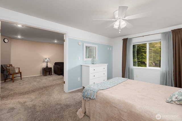 23430 100th Ave SE Unit E102, Kent, WA 98031 - bedroom with light colored carpet, recessed lighting, and a ceiling fan