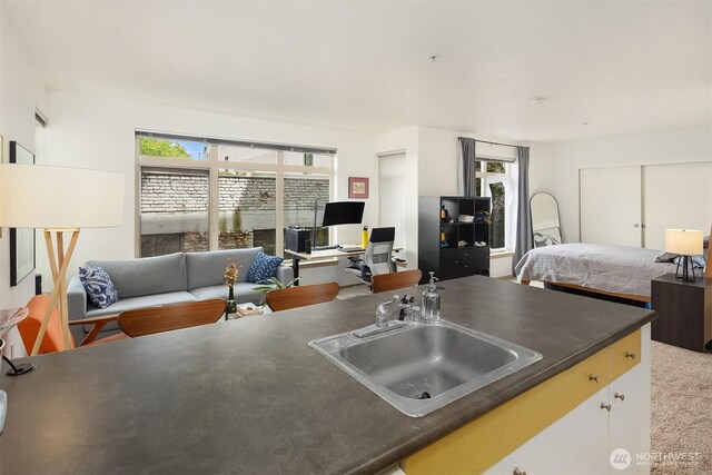 1610 Belmont Ave Unit 314, Seattle, WA 98122 - kitchen with open floor plan, healthy amount of natural light, and dark countertops