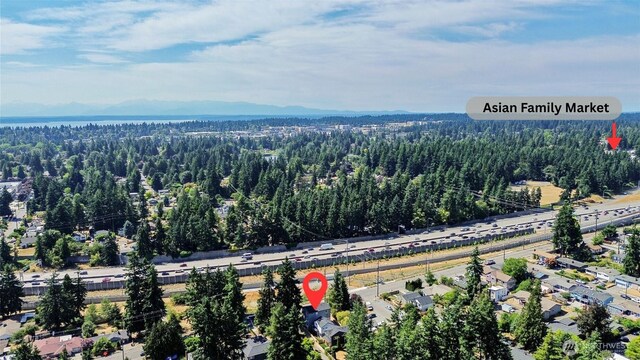 12046 5th Ave NE, Seattle, WA 98125 - aerial view of property and surrounding area with a highway and a heavily wooded area