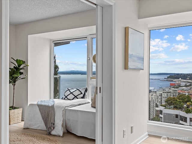 121 Vine St Unit 2405, Seattle, WA 98121 - bedroom featuring a water view and wood finished floors