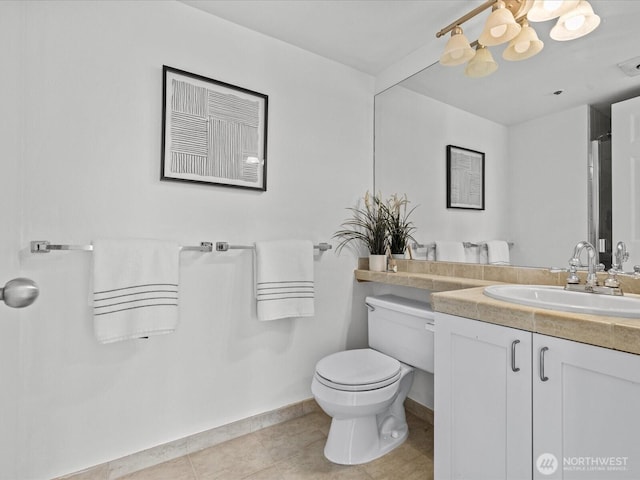 121 Vine St Unit 2405, Seattle, WA 98121 - bathroom featuring vanity, a chandelier, and tile patterned flooring