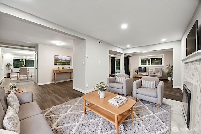 1524 26th Ave NE, Olympia, WA 98506 - living room with recessed lighting, wood finished floors, and a fireplace