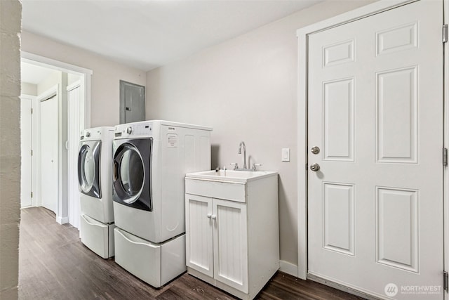 1524 26th Ave NE, Olympia, WA 98506 - laundry area with washer and dryer, electric panel, and dark wood finished floors