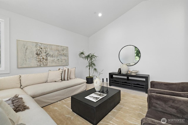 233 19th Ave, Kirkland, WA 98033 - living room featuring lofted ceiling and recessed lighting