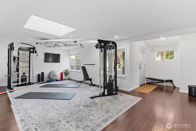 1501 58th Ave NE, Tacoma, WA 98422 - exercise room with a skylight, recessed lighting, and dark wood-type flooring