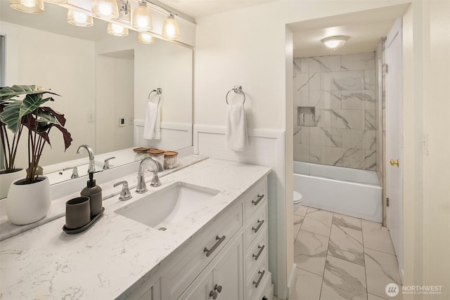 4010 Interlake Ave N, Seattle, WA 98103 - bathroom featuring marble finish floors, vanity, and shower / washtub combination