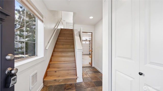 208 Sagebrook Ln, Cle Elum, WA 98922 - stairs with stone tile floors, plenty of natural light, and recessed lighting