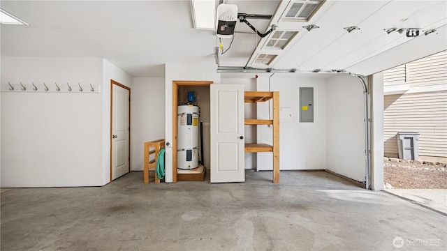 208 Sagebrook Ln, Cle Elum, WA 98922 - garage featuring electric water heater, electric panel, and a garage door opener