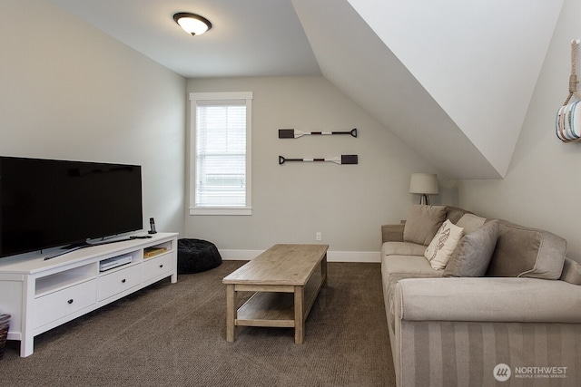 100 Horseshoe Ln, Pacific Beach, WA 98571 - living room featuring dark carpet and vaulted ceiling