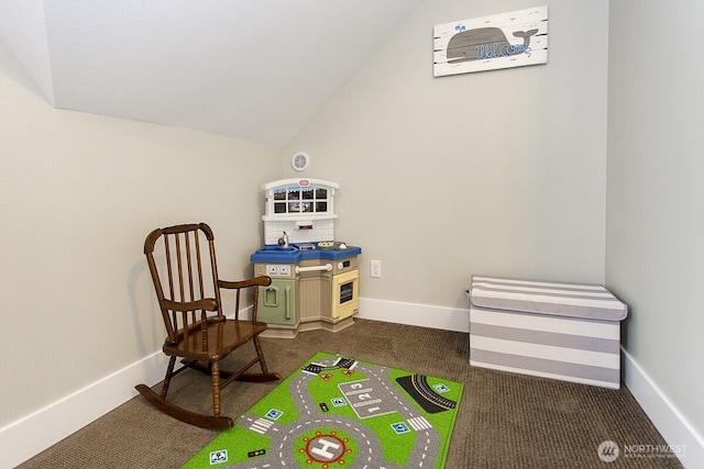 100 Horseshoe Ln, Pacific Beach, WA 98571 - rec room featuring dark colored carpet and lofted ceiling