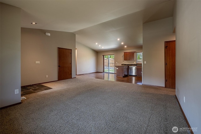 2124 Citation Loop, Wenatchee, WA 98801 - unfurnished living room with lofted ceiling, carpet floors, and recessed lighting