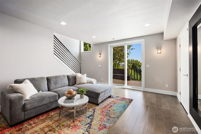 1422 Browns Point Blvd, Tacoma, WA 98422 - living area with stairs, hardwood / wood-style flooring, and recessed lighting
