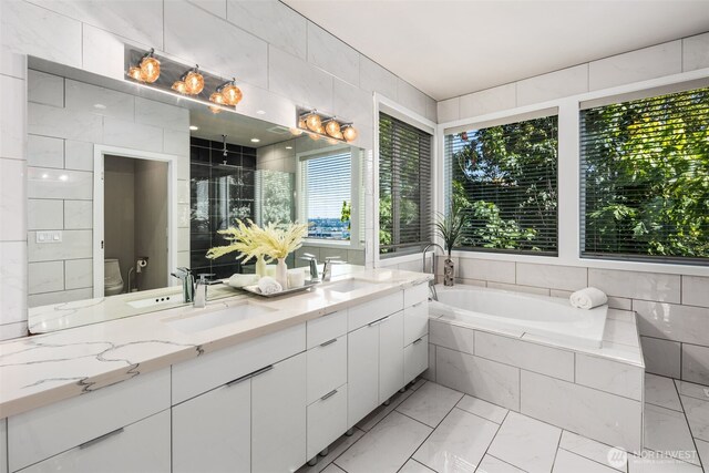 1422 Browns Point Blvd, Tacoma, WA 98422 - full bath featuring a bath, double vanity, and a stall shower