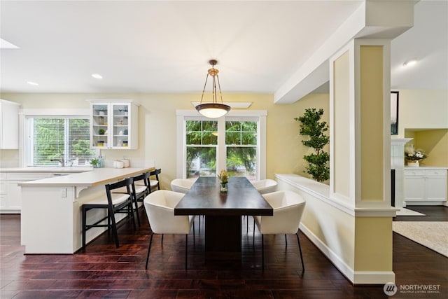 2218 Cascade Ct, Anacortes, WA 98221 - dining space with dark wood-type flooring and recessed lighting