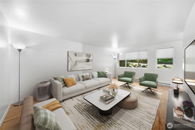 7021 Sand Point Way NE Unit B201, Seattle, WA 98115 - living area featuring wood finished floors and a baseboard heating unit