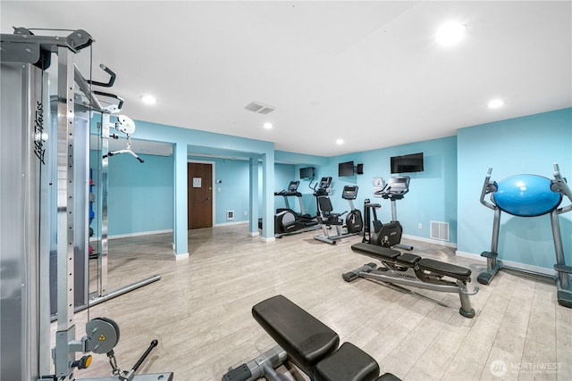 7021 Sand Point Way NE Unit B201, Seattle, WA 98115 - workout area with wood finished floors and recessed lighting