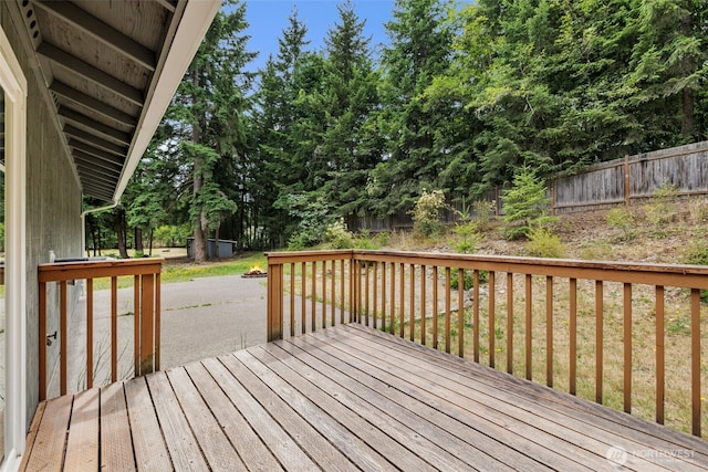 19221 Patterson Rd E, Orting, WA 98360 - wooden deck featuring view of wooded area