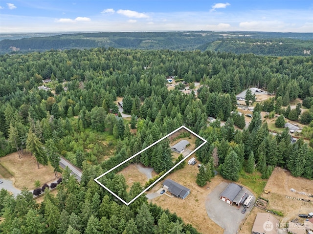 19221 Patterson Rd E, Orting, WA 98360 - aerial overview of property's location featuring a heavily wooded area and property parcel outlined