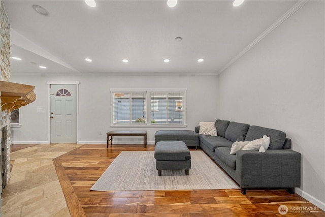 4248 A St SE Unit 423, Auburn, WA 98002 - living room with ornamental molding, recessed lighting, and lofted ceiling