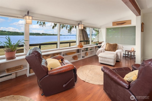 11212 SW 125th St, Vashon, WA 98070 - sunroom with a water view, baseboard heating, and a baseboard radiator