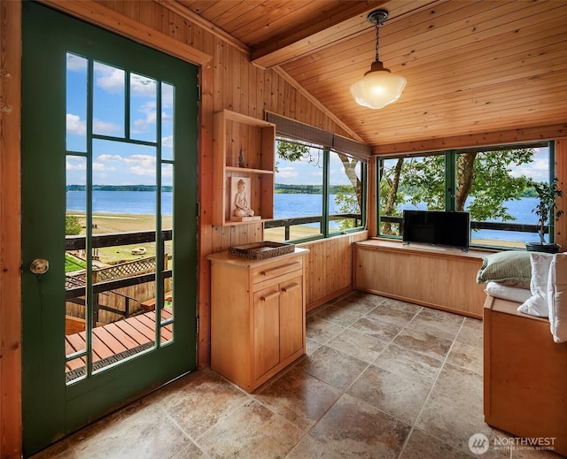 11212 SW 125th St, Vashon, WA 98070 - unfurnished sunroom featuring lofted ceiling and a water view