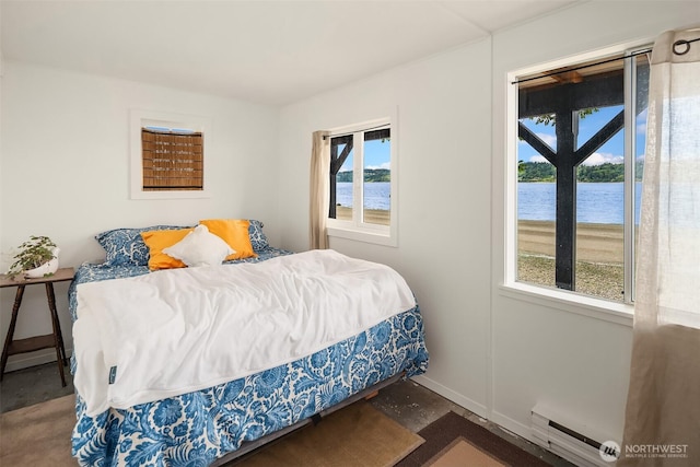 11212 SW 125th St, Vashon, WA 98070 - bedroom featuring a baseboard heating unit and a water view