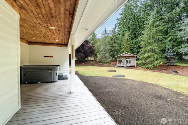 10 Legacy Ln, Elma, WA 98541 - deck featuring a hot tub and an outdoor structure