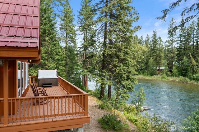 18725 River Rd, Leavenworth, WA 98826 - wooden terrace with a water view and grilling area
