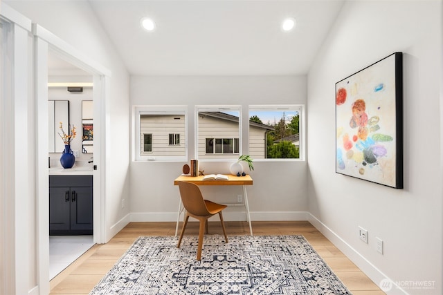 9692 51st Ave S, Seattle, WA 98118 - home office with light wood-type flooring and recessed lighting