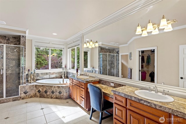 4569 162nd Ln SE, Bellevue, WA 98006 - full bathroom with a shower stall, vanity, a garden tub, a walk in closet, and tile patterned flooring