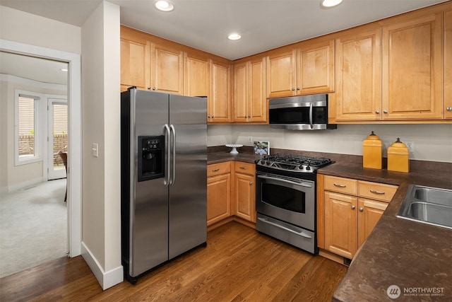 1732 Bellevue Way NE, Bellevue, WA 98004 - kitchen featuring stainless steel appliances, recessed lighting, and dark wood-type flooring