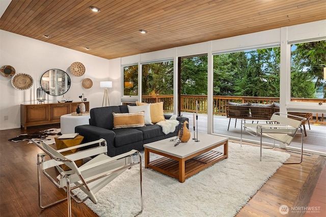 4148 Boulevard Pl, Mercer Island, WA 98040 - living room with wood ceiling, wood finished floors, and recessed lighting