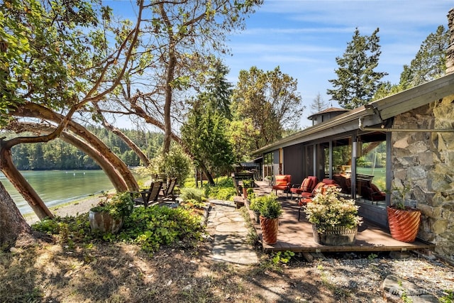512 Broken Point Rd, Shaw Island, WA 98286 - view of yard featuring a deck with water view