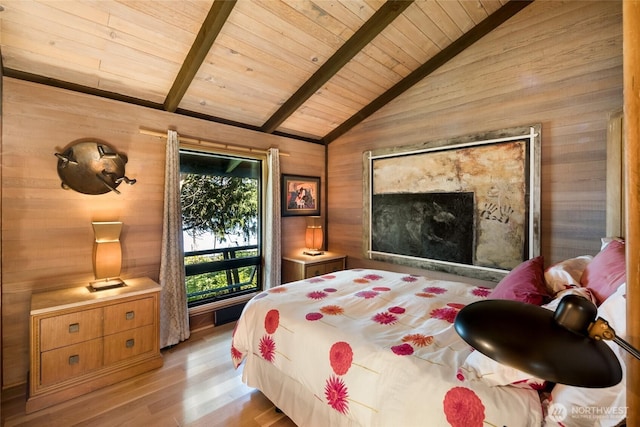 512 Broken Point Rd, Shaw Island, WA 98286 - bedroom featuring wood ceiling, wood walls, and light wood finished floors