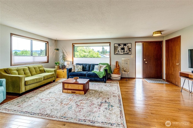 1121 W 12th St, Port Angeles, WA 98363 - living area featuring light wood-style floors and a textured ceiling