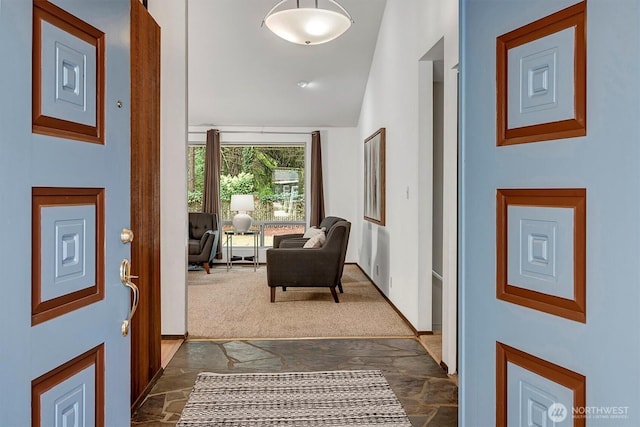 15025 SE 22nd St, Bellevue, WA 98007 - foyer entrance featuring dark stone finish floors and lofted ceiling