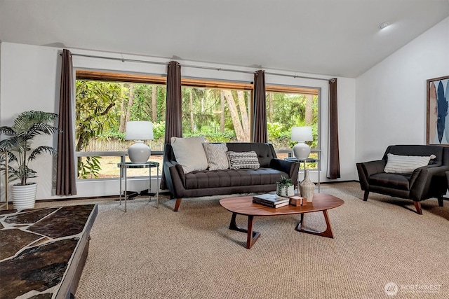 15025 SE 22nd St, Bellevue, WA 98007 - living room with vaulted ceiling and carpet flooring