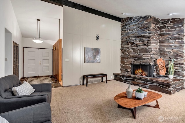 15025 SE 22nd St, Bellevue, WA 98007 - living room featuring carpet and high vaulted ceiling