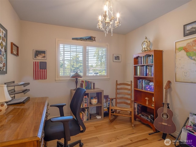 501 Summer Breeze Ln, Sequim, WA 98382 - office with a chandelier and light wood-style floors