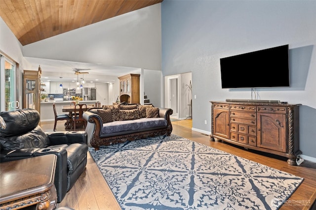 19833 95th Ave NE, Bothell, WA 98011 - living room featuring high vaulted ceiling, wood finished floors, and wood ceiling