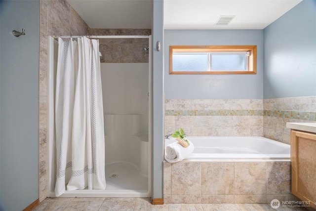 3120 Tanglewood Ln, Bellingham, WA 98226 - bathroom featuring a stall shower, a bath, and vanity