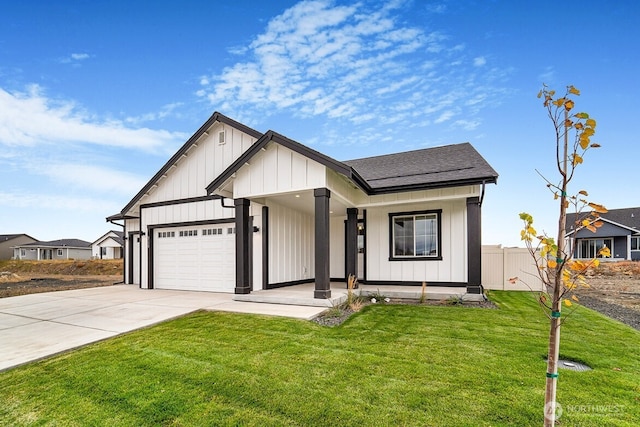 5738 S Zabo Rd, Spokane, WA 99224 - modern inspired farmhouse with covered porch, a garage, concrete driveway, board and batten siding, and roof with shingles