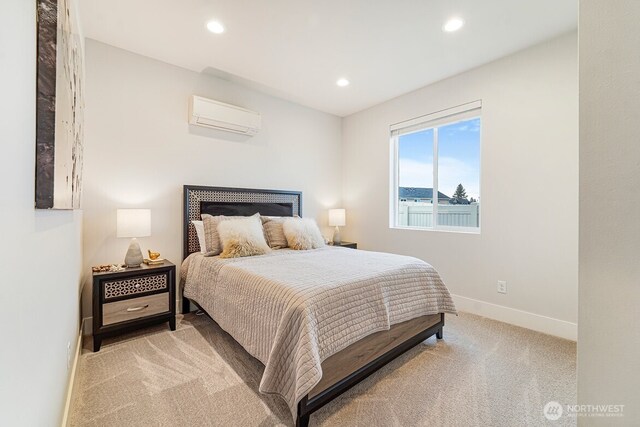 5738 S Zabo Rd, Spokane, WA 99224 - bedroom with a wall mounted AC, light colored carpet, and recessed lighting