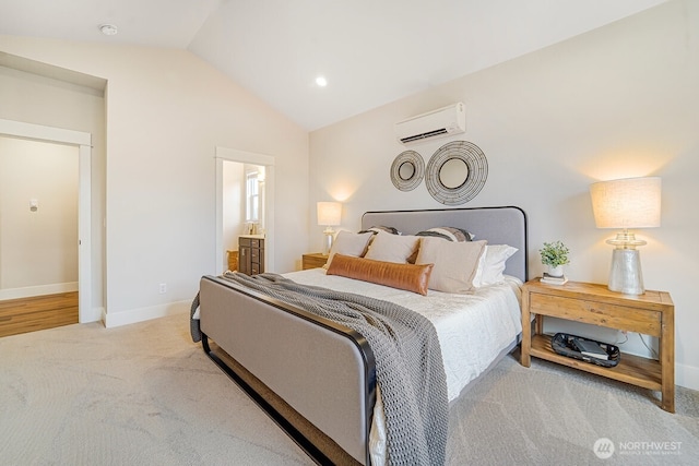 5738 S Zabo Rd, Spokane, WA 99224 - bedroom with an AC wall unit, carpet floors, lofted ceiling, and ensuite bath