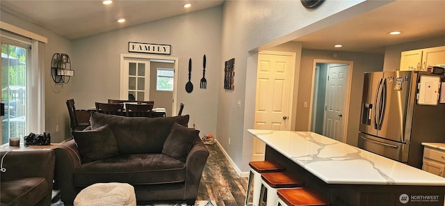 31505 46th Ave S, Auburn, WA 98001 - living room featuring dark wood-type flooring, plenty of natural light, recessed lighting, and lofted ceiling