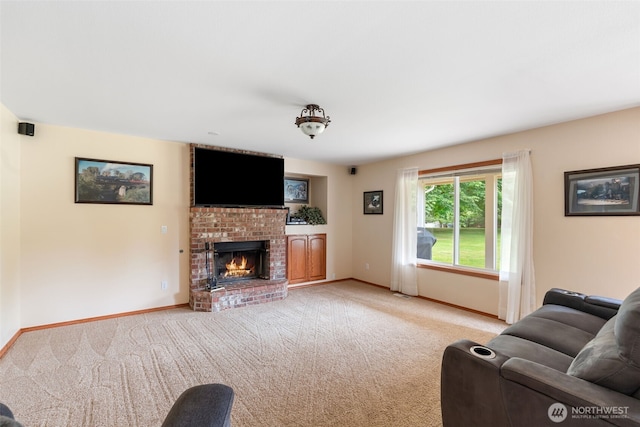 3517 Frogs Leap Ln NE, Olympia, WA 98506 - living room featuring light colored carpet and a brick fireplace