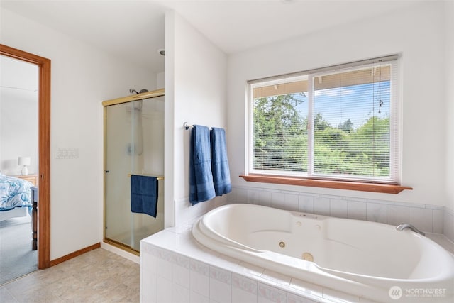 3517 Frogs Leap Ln NE, Olympia, WA 98506 - ensuite bathroom featuring a stall shower, a jetted tub, and tile patterned floors